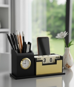 Multifunction Desktop Organizer with Calendar & Phone Stand Product Description