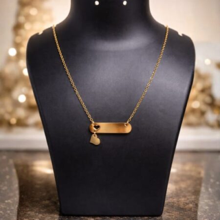 Personalized Heart Pop-Out Gold Bar Necklace